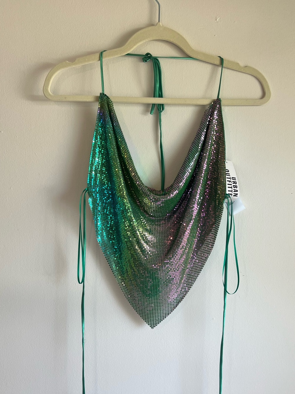 Urban Outfitters Green Iridescent Sequin Halter Scarf Top